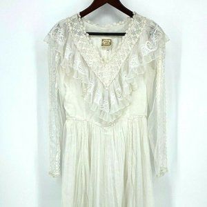 1970s Gunne Sax Bridal Dress Lace Detailed 28"‎ Sheer Sleeves Hippy Prairie Maxi